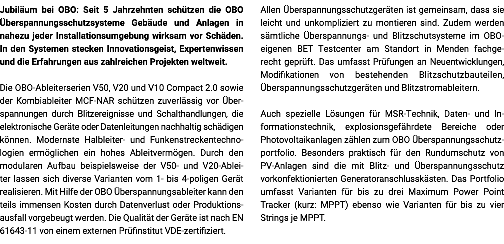Jubil um bei OBO: Seit 5 Jahrzehnten sch tzen die OBO berspannungsschutzsysteme Geb ude und Anlagen in nahezu jeder ...