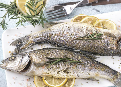 Baked sea bass with lemon and rosemary