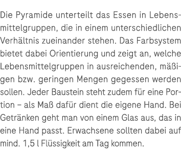 Die Pyramide unterteilt das Essen in Lebensmittelgruppen, die in einem unterschiedlichen Verh ltnis zueinander stehen...