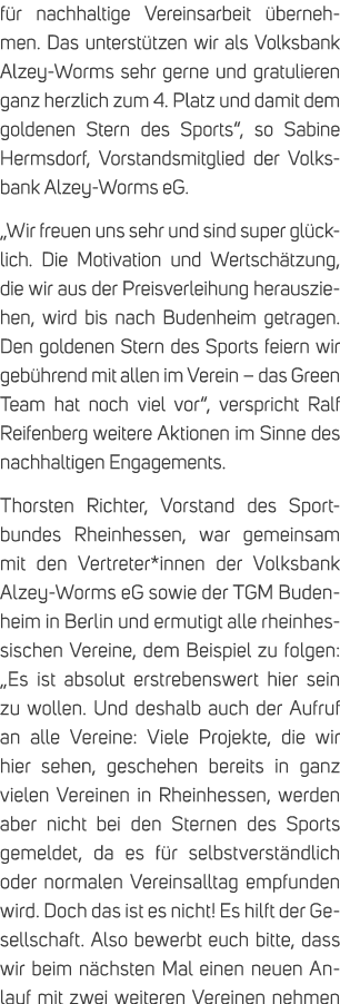 f r nachhaltige Vereinsarbeit bernehmen. Das unterst tzen wir als Volksbank Alzey Worms sehr gerne und gratulieren g...
