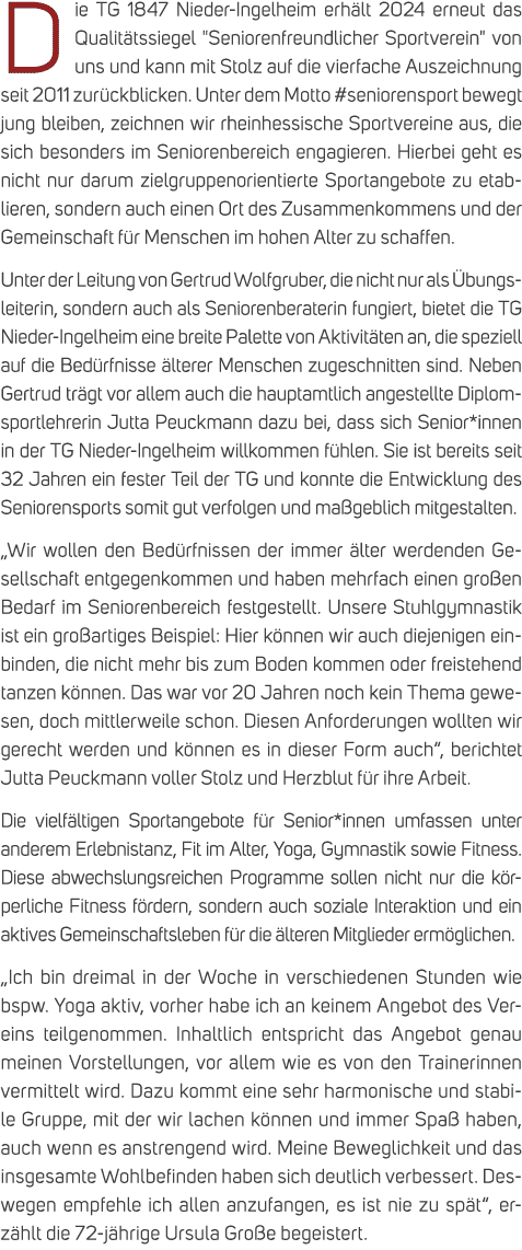 Die TG 1847 Nieder Ingelheim erh lt 2024 erneut das Qualit tssiegel \“Seniorenfreundlicher Sportverein\" von uns und ...