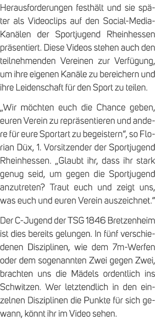 Herausforderungen festh lt und sie sp ter als Videoclips auf den Social Media Kan len der Sportjugend Rheinhessen pr ...