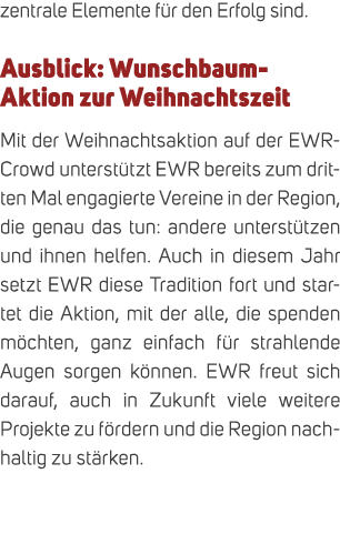 zentrale Elemente f r den Erfolg sind. Ausblick: Wunschbaum Aktion zur Weihnachtszeit Mit der Weihnachtsaktion auf de...