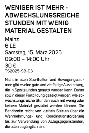 Weniger ist mehr abwechslungsreiche Stunden mit wenig Material gestalten Mainz 6 LE Samstag, 15. M rz 2025 09:00 – 14...