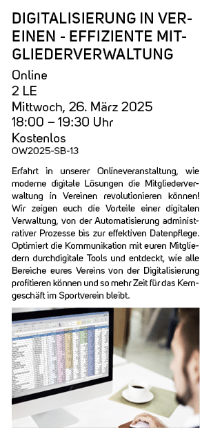 Digitalisierung in Vereinen effiziente Mitgliederverwaltung Online 2 LE Mittwoch, 26. M rz 2025 18:00 – 19:30 Uhr Kos...