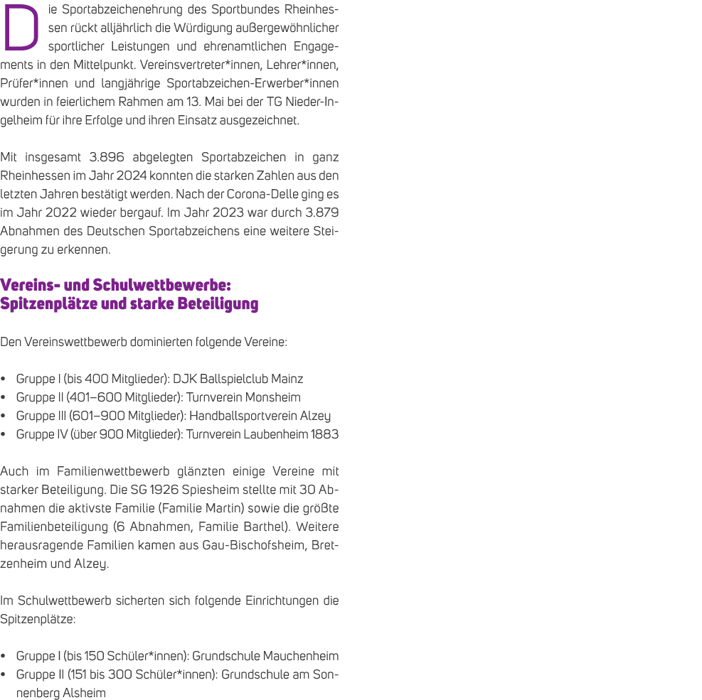 Die Sportabzeichenehrung des Sportbundes Rheinhessen r ckt allj hrlich die W rdigung au ergew hnlicher sportlicher Le...