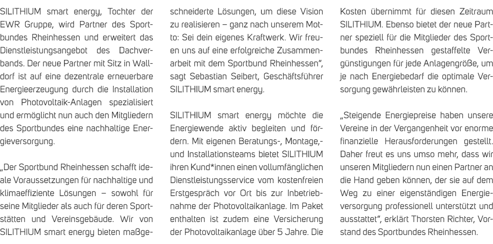 SILITHIUM smart energy, Tochter der EWR Gruppe, wird Partner des Sportbundes Rheinhessen und erweitert das Dienstleis...