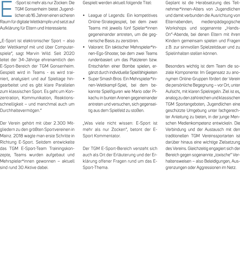 E Sport ist mehr als nur Zocken: Die TGM Gonsenheim bietet Jugendlichen ab 16 Jahren einen sicheren Raum f r digitale...