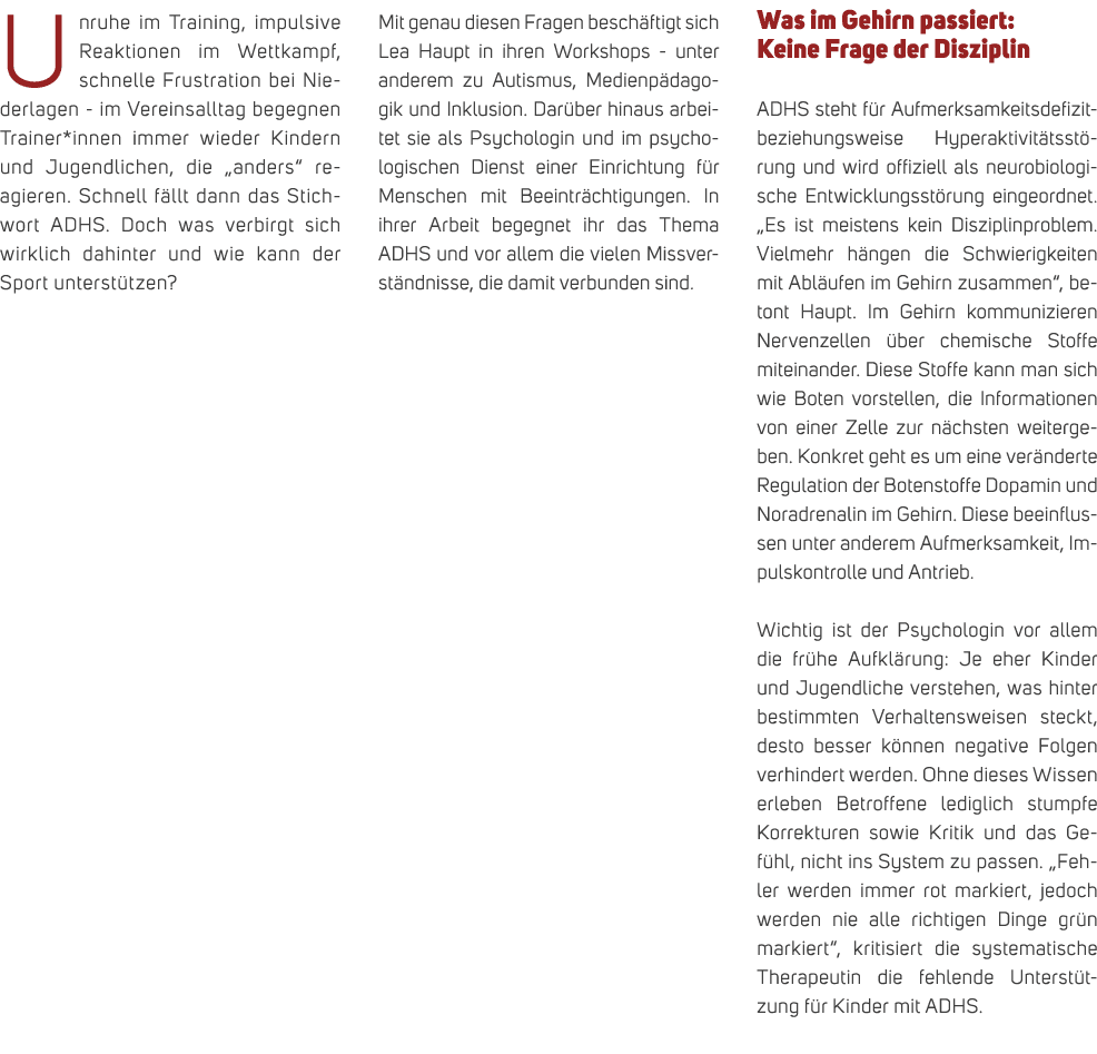 Unruhe im Training, impulsive Reaktionen im Wettkampf, schnelle Frustration bei Niederlagen im Vereinsalltag begegnen...