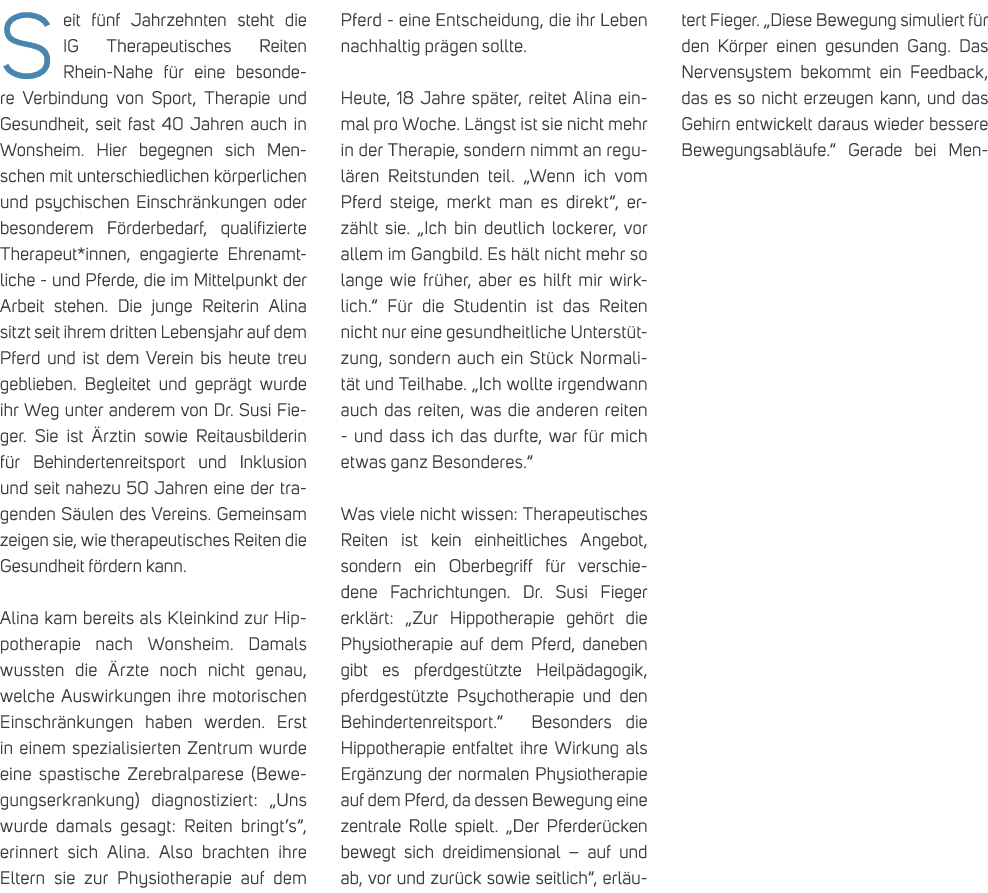 Seit f nf Jahrzehnten steht die IG Therapeutisches Reiten Rhein Nahe f r eine besondere Verbindung von Sport, Therapi...