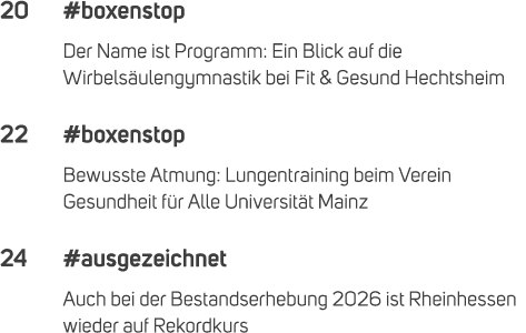 20 #boxenstop Der Name ist Programm: Ein Blick auf die Wirbels ulengymnastik bei Fit & Gesund Hechtsheim 22 #boxensto...