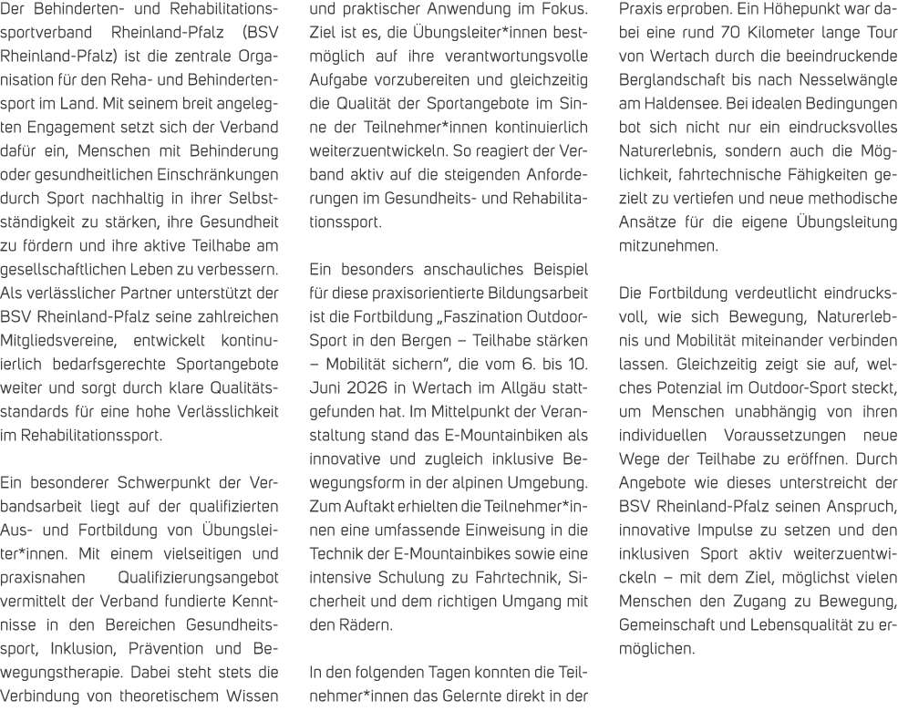 Der Behinderten und Rehabilitationssportverband Rheinland Pfalz (BSV Rheinland Pfalz) ist die zentrale Organisation f...